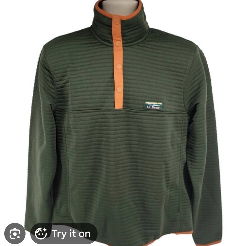 L.L. Bean Airlight Knit Pullover Sweater Quilted pine Green orange Size L